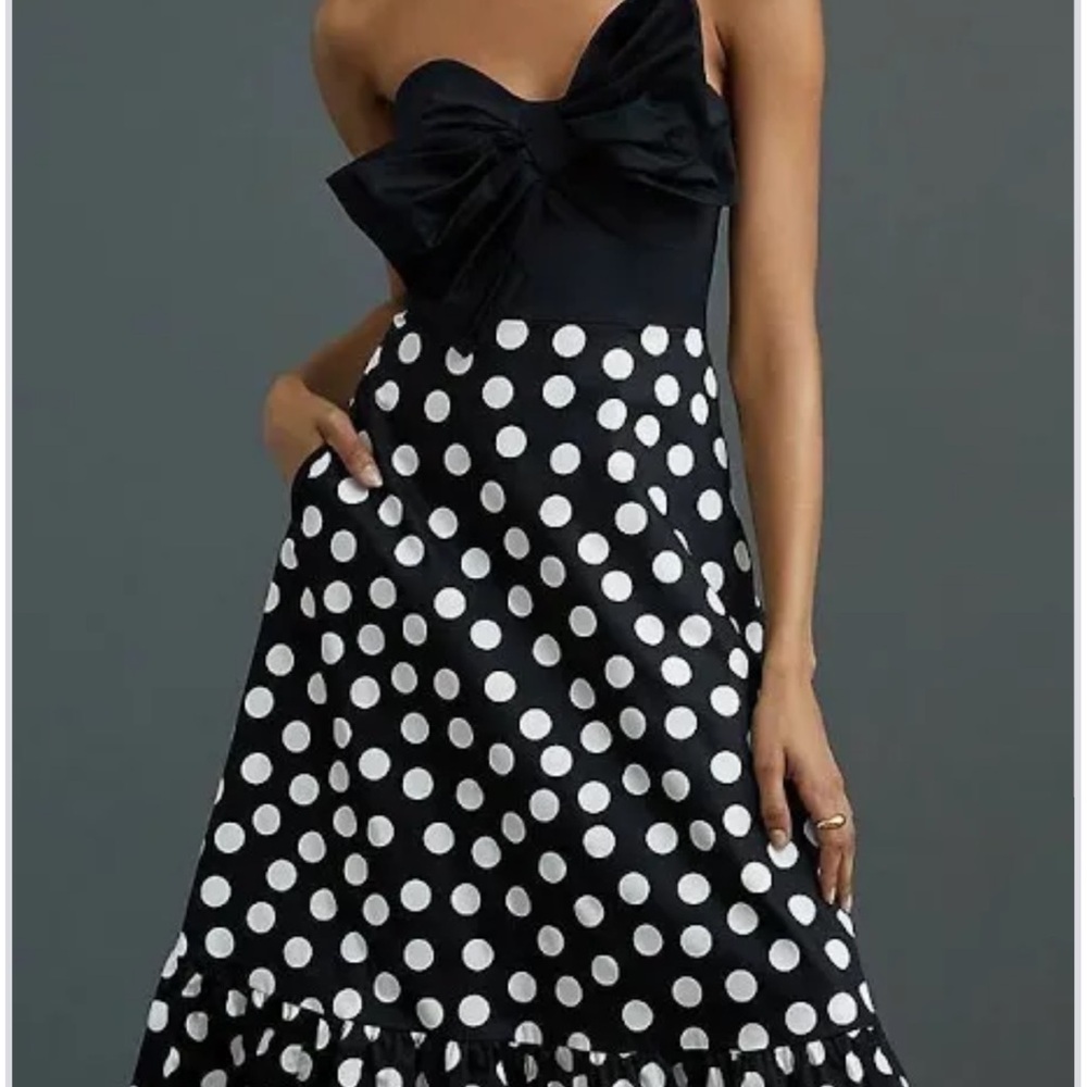 polka dot anthropologie strapless gown